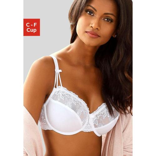 Bügel-BH NUANCE Gr. 110, Cup F, weiß (uni, weiß) Damen BHs BH Bügel-BH Hochzeitsdessous Hochzeitswäsche Spitzen-BH Spitzenwäsche Große Größen-BHs mit Stickereispitze, Dessous