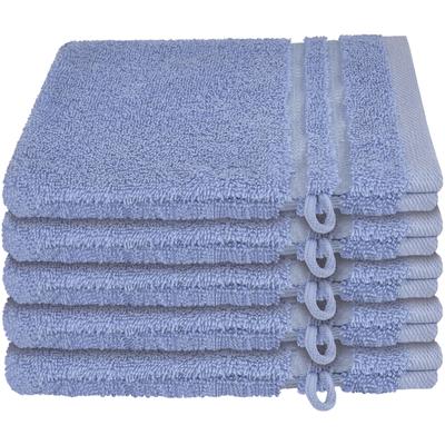 Waschhandschuh SCHIESSER "Schiesser Frottier-Set Milano, 5x Stück", blau (hellblau), B:16cm L:22cm, Frottier, Handtücher (Packung), mit Webbordüre Image