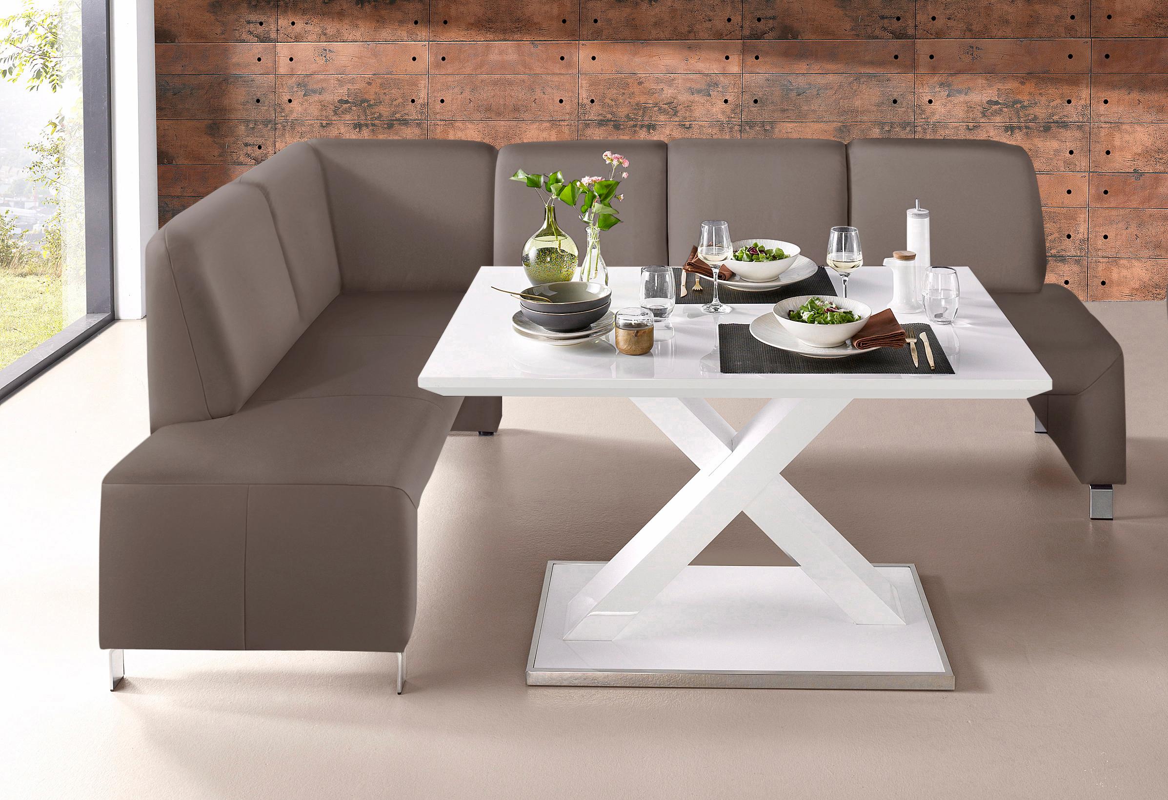 Eckbank EXXPO - SOFA FASHION "Intenso, viele Bezugsstoffe Cord, Leder, Struktur 244/157 cm (B/T)", grau (taupe), B:244cm H:91cm T:157cm, NaturLeder;Strukturstoff (Zusammensetzung: Polyester 100%);Luxus-Microfaser (Zusammensetzung: Aufgeflockte 100%...