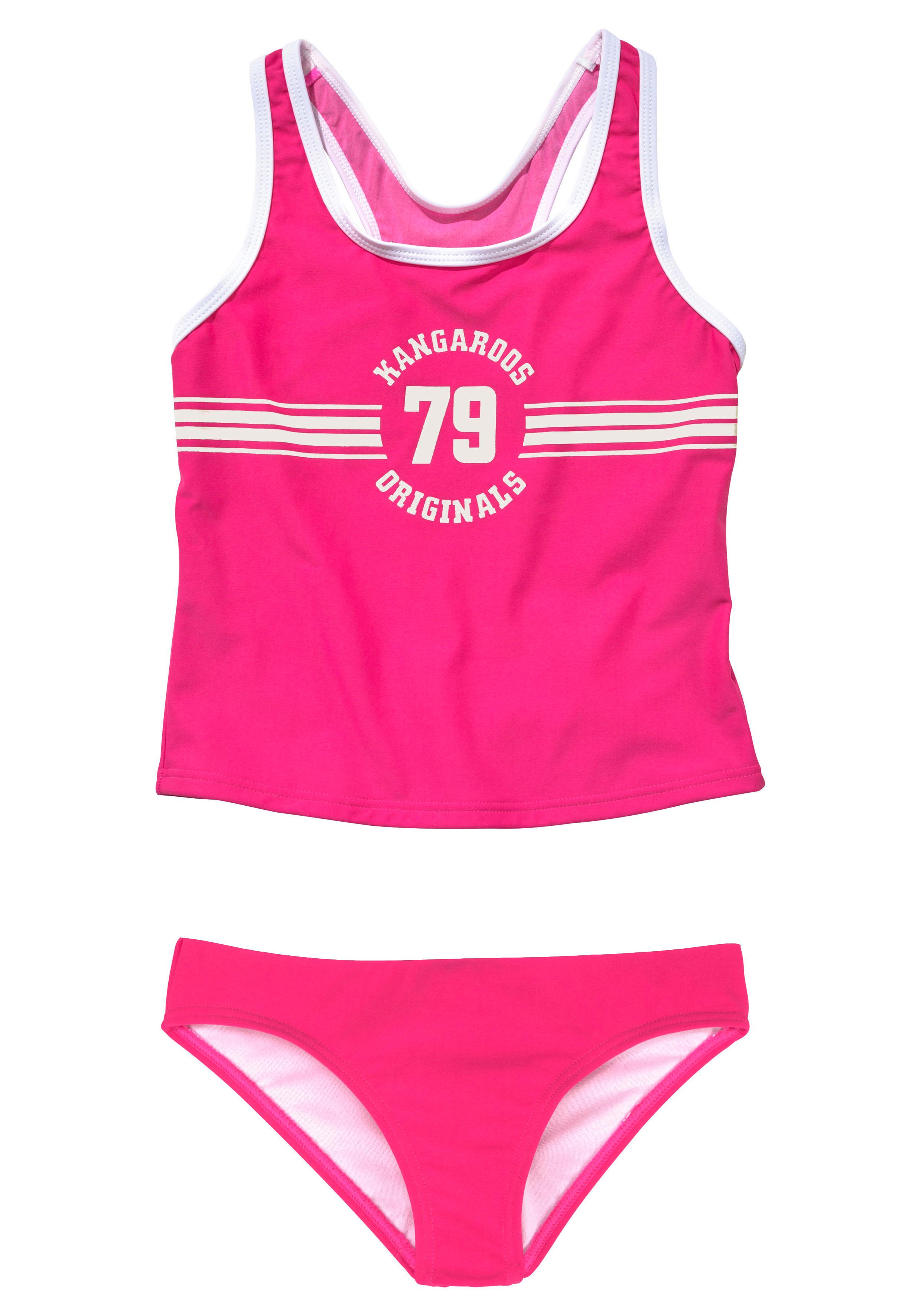 Tankini KANGAROOS "Sporty", Kinder, Gr. 170/176, N-Gr, pink, Polyamid, kontrastfarbene Details, unifarben, Bikini-Sets, mit sportlichem Frontdruck Image