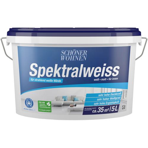 „SCHÖNER WOHNEN-FARBE Wand- und Deckenfarbe „“Spektralweiss““ Farben weiß, für innen, hoher Weißgrad Gr. 5 l 5000 ml, weiß Wandfarbe“