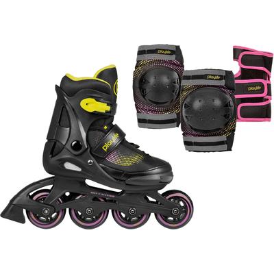 Inlineskates PLAYLIFE "Playlife Joker" Gr. 37,5, bunt (gelb, pink, schwarz), Inlineskates_Rollschuhe_Schlittschuhe, Kinder, 37,5/40, Kunstfaser, mit Schutz Set bestehend aus Knie-, Ellenbogen-, Handgelenkschützern