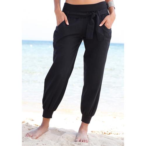 Strandhose BUFFALO Gr. 46, N-Gr, schwarz Damen Hosen aus Leinen-Mix, Leinenhose, Sommerhose, Strandmode