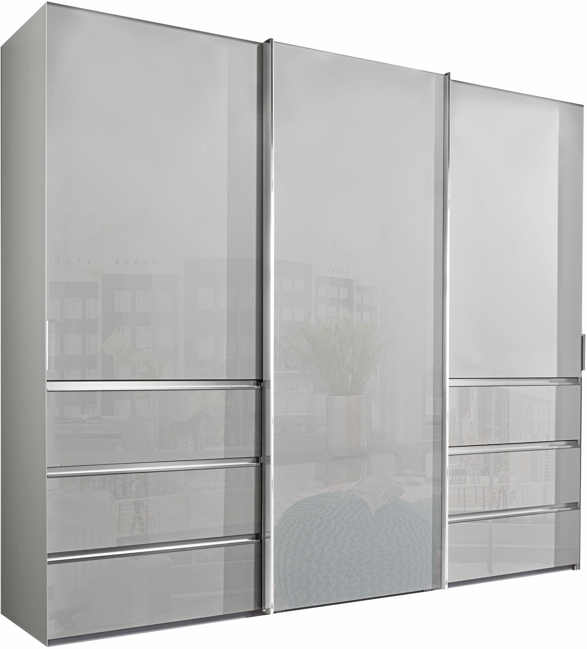 Schwebetürenschrank WIEMANN "Malibu, stilvolles Design, Made in Germany", weiß (weiß, weißglas), B:250cm H:217cm T:67cm, Schränke, Schwebetürenschrank, mit Glasfront, in verschiedenen Breiten, Schubladen mit Selbsteinzug Image