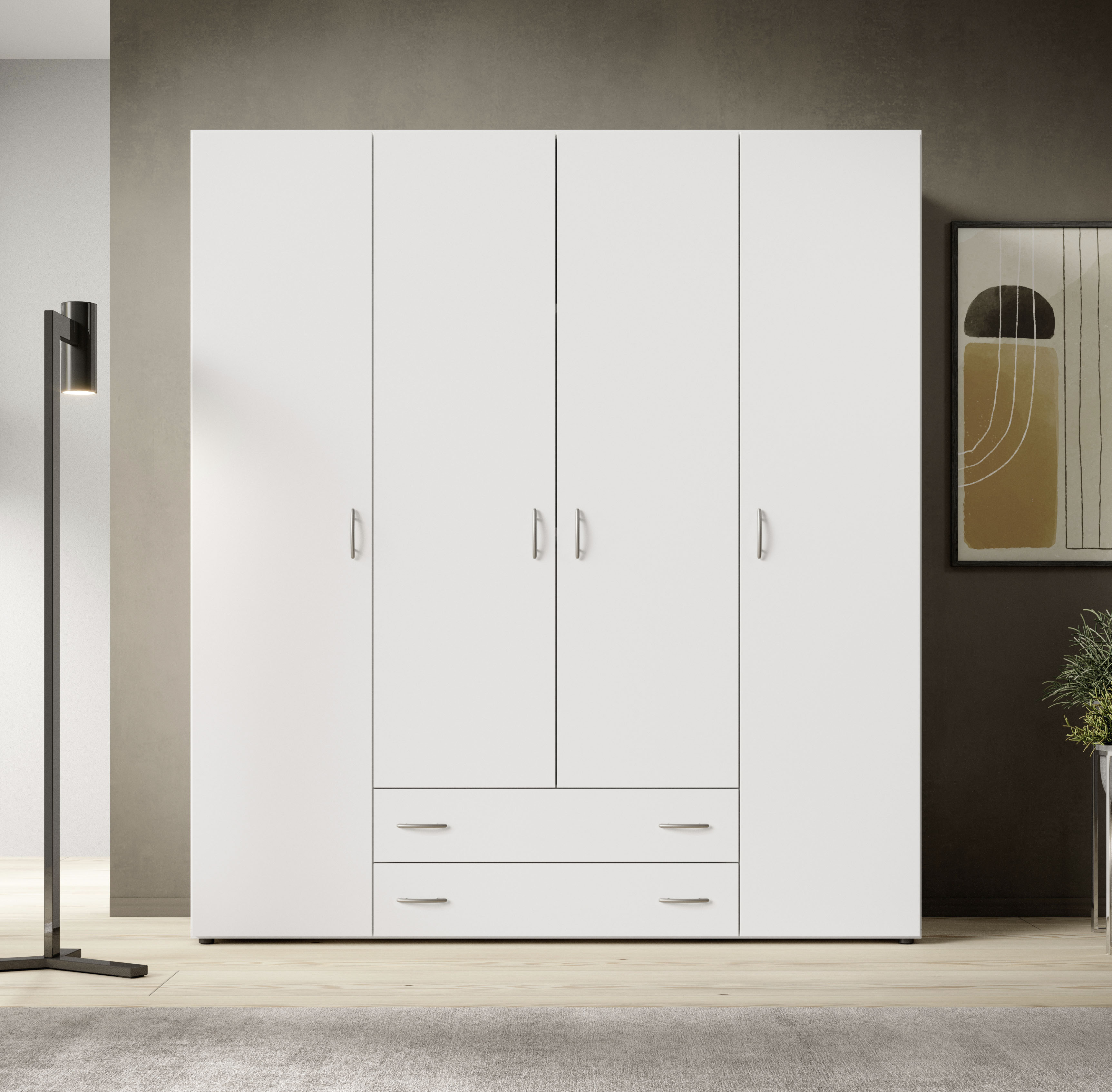 Drehtürenschrank SCHLAFKONTOR "Base Kleiderschrank Joe Garderobe Hochschrank Wäscheschrank", weiß, B:160cm H:177cm T:52cm, Holzwerkstoff, Schränke, Drehtürenschrank, Bega Schrank Schlafzimmer Bestseller Image