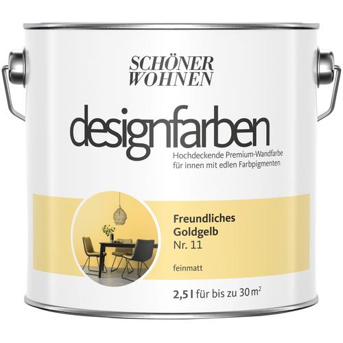 „SCHÖNER WOHNEN-FARBE Wand- und Deckenfarbe „“Designfarben““ Farben Freundliches Goldgelb Nr. 11, hochdeckende Premium-Wandfarbe Gr. 2,5 l 2500 ml, gelb (freundliches goldgelb nr 11) Wandfarbe bunt“