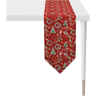 Tischband APELT "9528 WINTERWELT, Weihnachtsdeko, Weihnachten", bunt (rot, grün, bunt), B:32cm L:175cm, Polyester, Baumwolle, Tischdecken, Digitaldruck