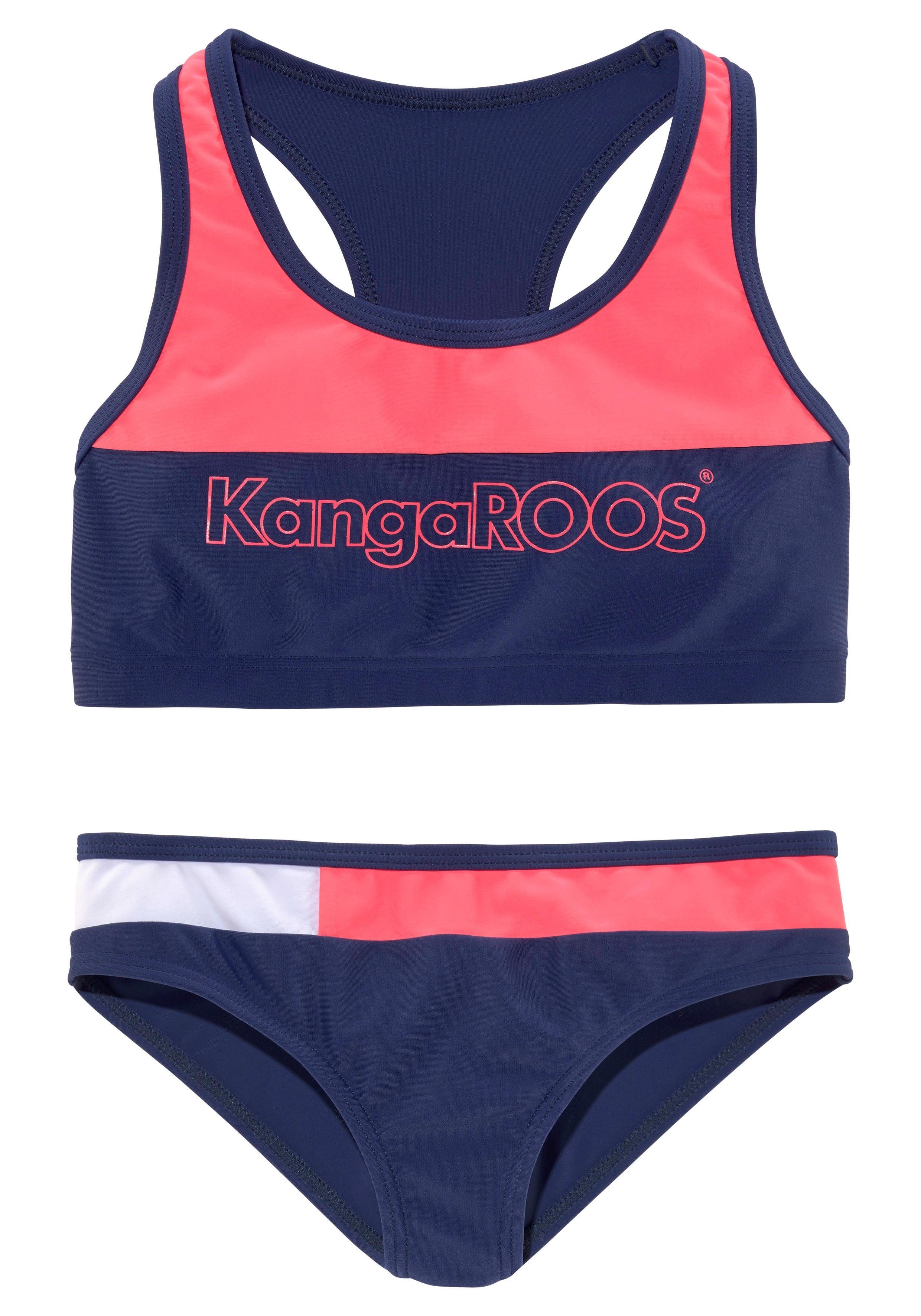 Bustier-Bikini KANGAROOS "Energy Kids", Kinder, Gr. 158/164, N-Gr, weiß (marine, pink, weiß), Polyamid, kontrastfarbene Details, Bikini-Sets, im Colourblocking-Design Image