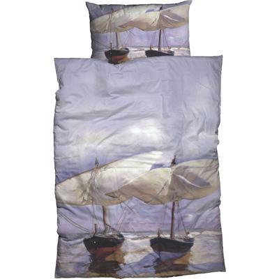 Bettwäsche GOEBEL "Sorolla Beach Boats", blau (graublau), B/L: 135cm x 200cm, , Satin, B/L: 80cm x 80cm, Satin, Obermaterial: 100% Baumwolle, Bettwäsche, Design eines des bedeutendsten spanischen Künstlers Joaquin Sorolla Image