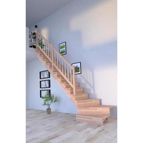 „STARWOOD Systemtreppe „“Massivholz Lindos, Holz-Edelstahl““ Treppen gewendelt Links, Durchgehende Wangenteile Gr. gewendelt, beige (natur) Treppen“