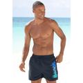 Badeshorts BENCH., Herren, Gr. S (46/48), N-Gr, blau (marine), Polyester, unifarben, kontrastfarbene Details, Badehosen, mit großem Logo-Aufdruck