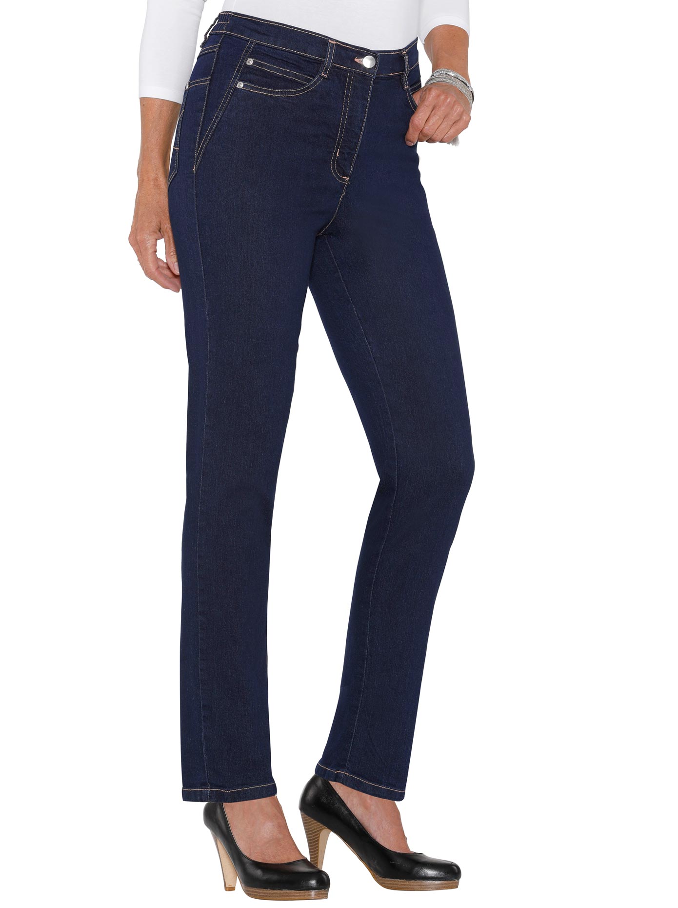 5-Pocket-Jeans CLASSIC BASICS, Damen, Gr. 42, Normalgrößen, blau (dunkelblau), 81% Baumwolle, 17% Polyester, 2% Elasthan, unifarben, lang, Jeans Image