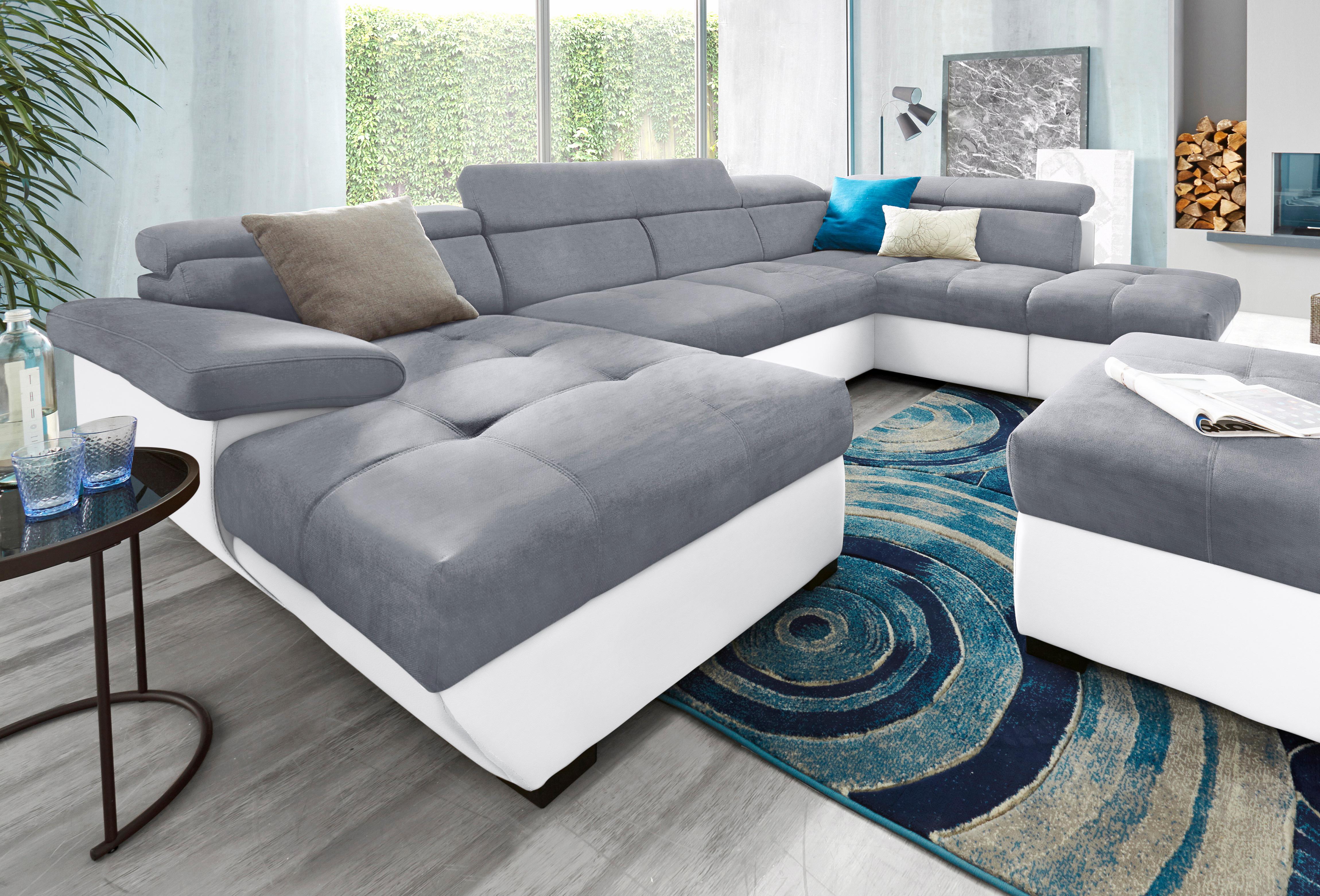 Wohnlandschaft COTTA "Speedway U-Form", grau (weiß, grau), B:332cm H:79cm T:102cm, Kunstleder SOFTLUX / Luxus-Microfaser (100% Polyester);Flachgewebe (100% Polyester) / Struktur fein ( 100% Polyester);Kunstleder SOFTLUX / Struktur (100% Polyester),... Image