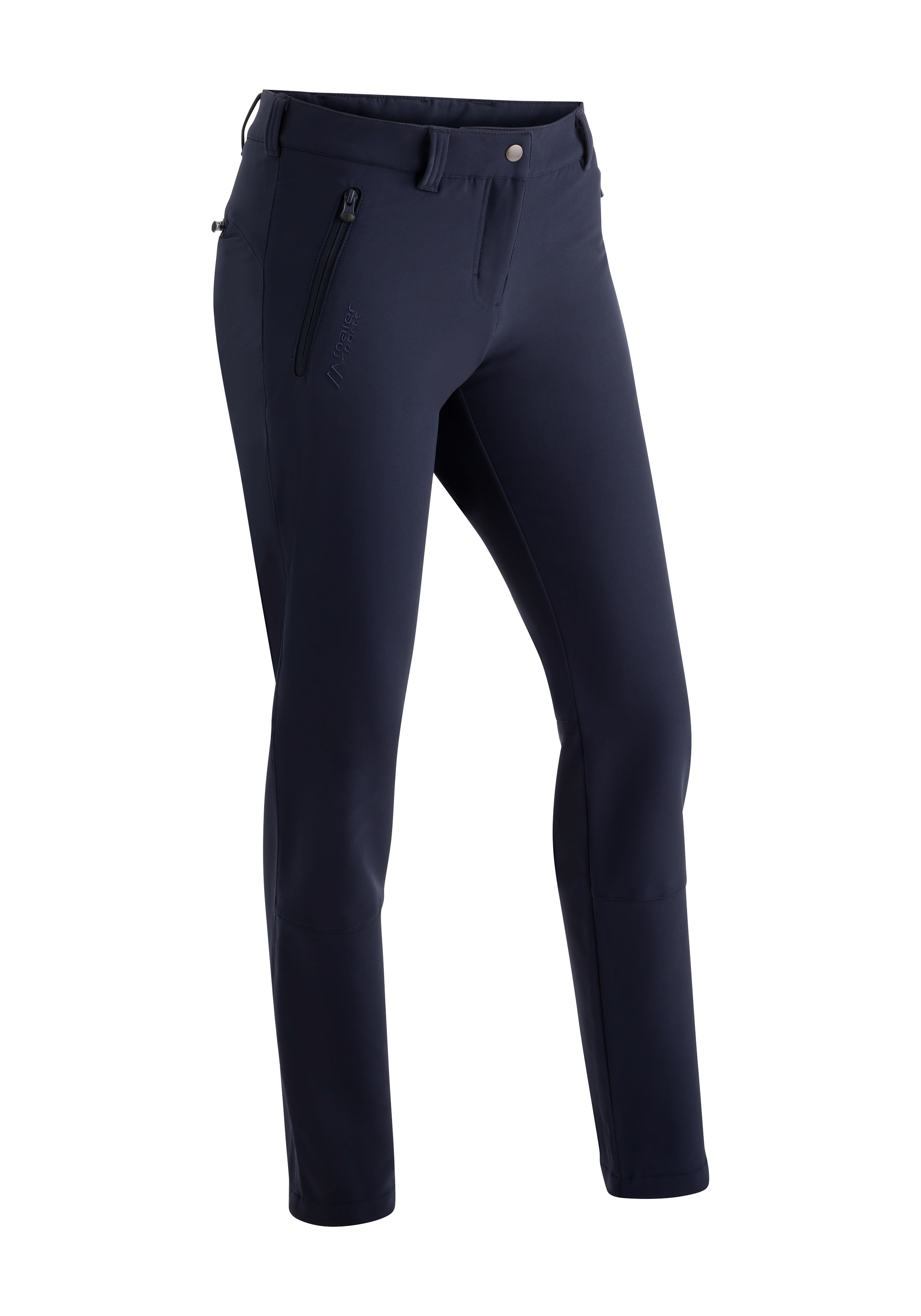 Funktionshose MAIER SPORTS "Helga slim", Damen, Gr. 25, Kurzgrößen, blau (dunkelblau), 90% Polyester, 10% Elasthan, Hosen, warme Damen Outdoorhose, robuste Wanderhose, Slim Fit Image