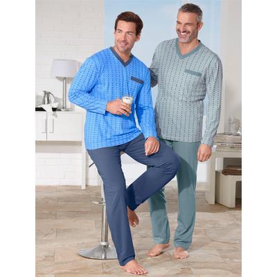 Schlafanzug KINGS CLUB, Herren, Gr. 52/54, bunt (mint, blau), 100% Baumwolle, Langarm, Homewear-Sets Image