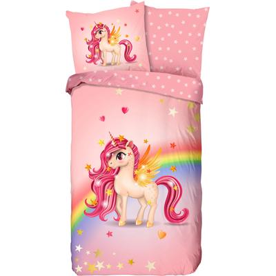 Kinderbettwäsche GOOD MORNING "Little", rosa (rosa, multi), B/L: 135cm x 200cm, , Renforcé, B/L: 80cm x 80cm, Renforcu00e9, Obermaterial: 100% Baumwolle, Bettwäsche, Baumwolle, 135x200, Reißverschluss, Wende, Kind Mädchen, Einhorn, Rosa Image