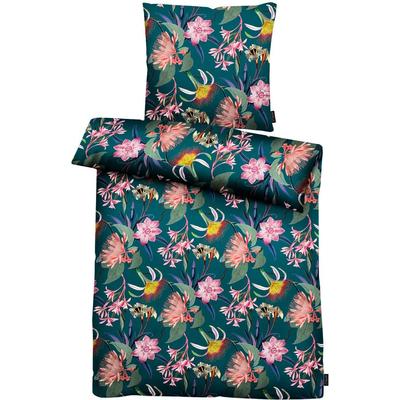 Bettwäsche APELT "Chiara", blau (petrol, rose), B/L: 155cm x 220cm, , Mako-Satin, B/L: 80cm x 80cm, Mako-Satin, Obermaterial: 100% Baumwolle, Bettwäsche, Blumige Träume, GOTS zertifiziert - aus Baumwolle Image