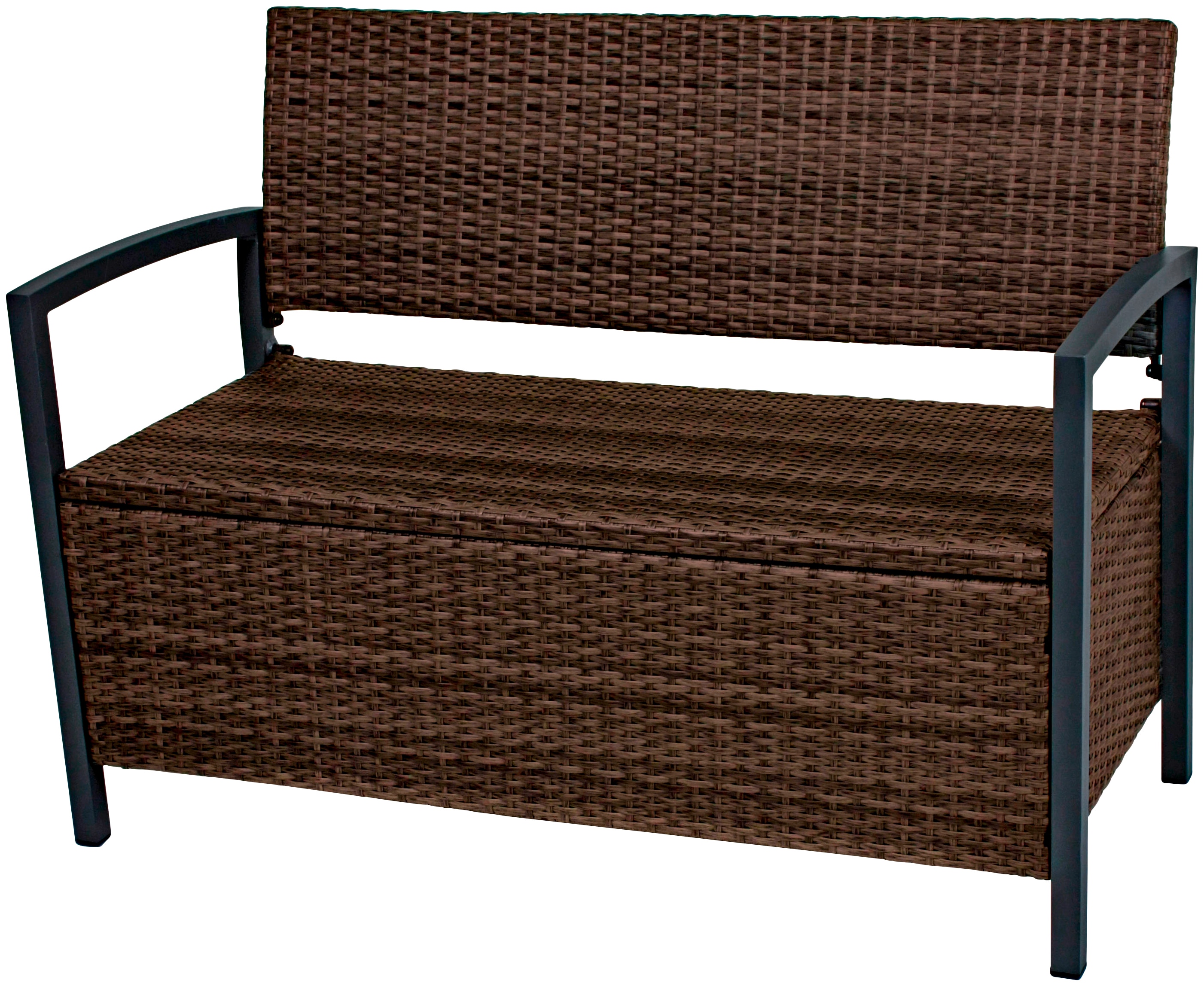 Gartenbank GARDEN PLEASURE "Ferrara", braun, B:117cm H:86cm T:58cm, Geflecht Rattan, Metall, Sitzbänke, mit Staufach, BxTxH: 117x58x86 cm, verschiedene Farben