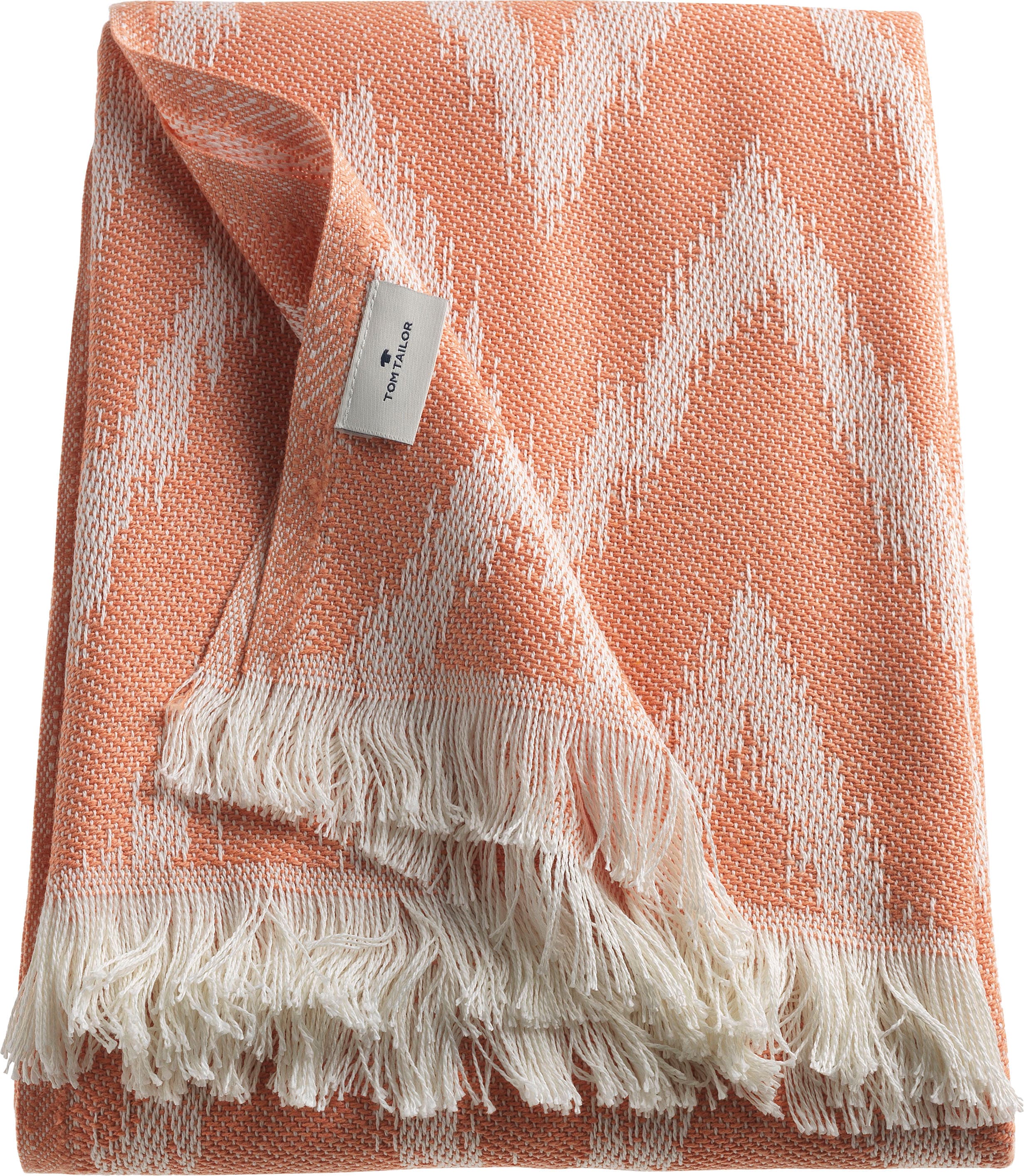 Wohndecke TOM TAILOR HOME "Zig Zag", orange (orange, terra), B:140cm L:180cm, Baumwolle, Polyacryl, Wohndecken, Wohndecke, mit feinem Fransenabschluss, Kuscheldecke
