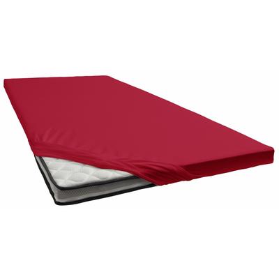 Spannbettlaken BELLANA "Jersey-Elasthan deluxe in Gr. 90x200, 140x200 oder 180x200, für Topper", rot (rubin), B:140-160cm L:200-220cm, Jersey-Elasthan, Obermaterial: 95% Baumwolle, 5% Elasthan (LYCRA), Laken, aus Baumwolle, für Matratzen bis 10 cm... Image