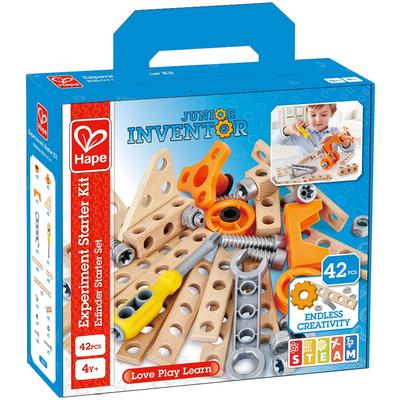 Konstruktions-Spielset HAPE "Holzspielzeug, Junior Inventor Erfinder Starter Set" Spielbausteine bunt Kinder Bausteine Bausätze Spielbausteine