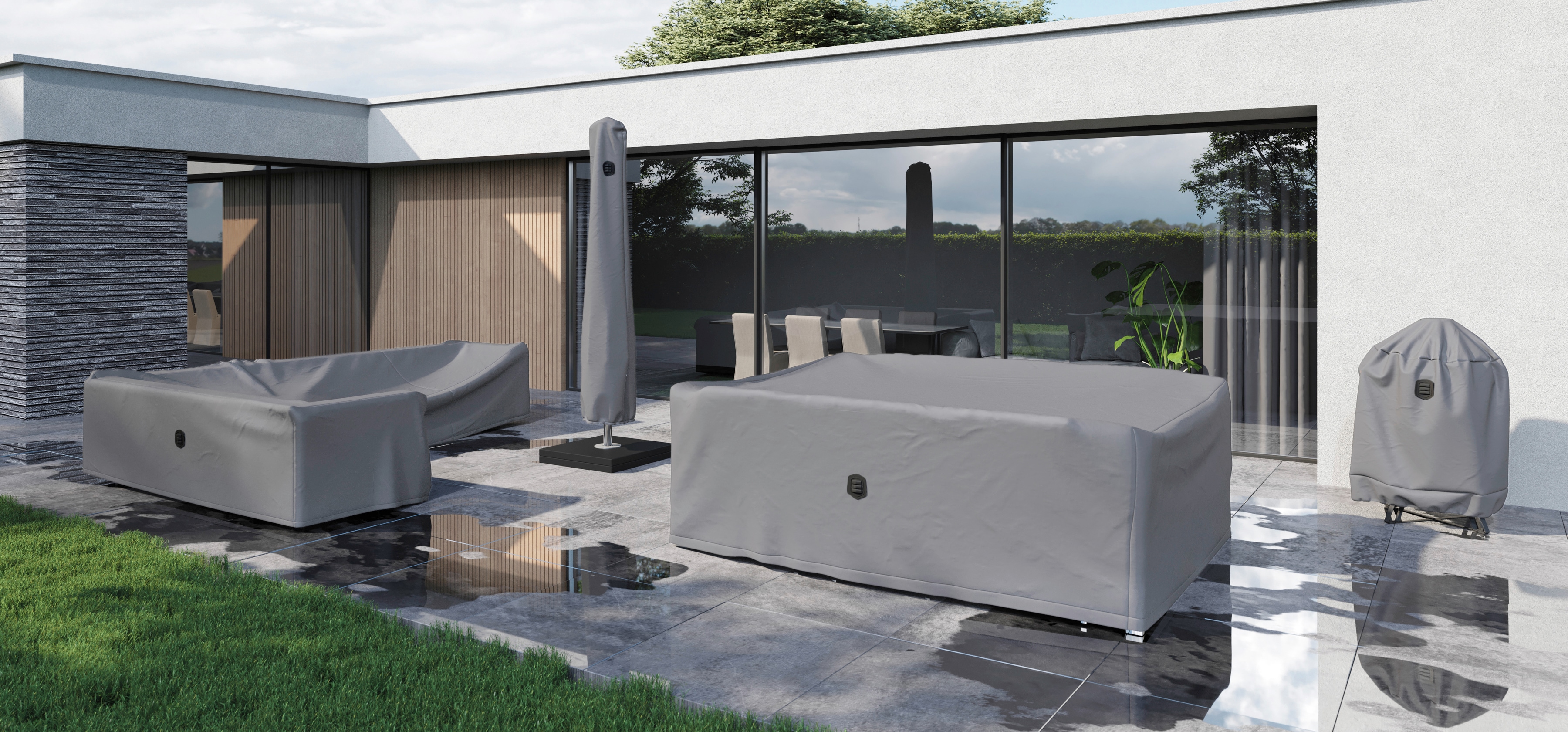 Gartenmöbel-Schutzhülle SIENA GARDEN "AquaShield", grau, B:105cm H:104cm L:312cm, Polyester, Planen