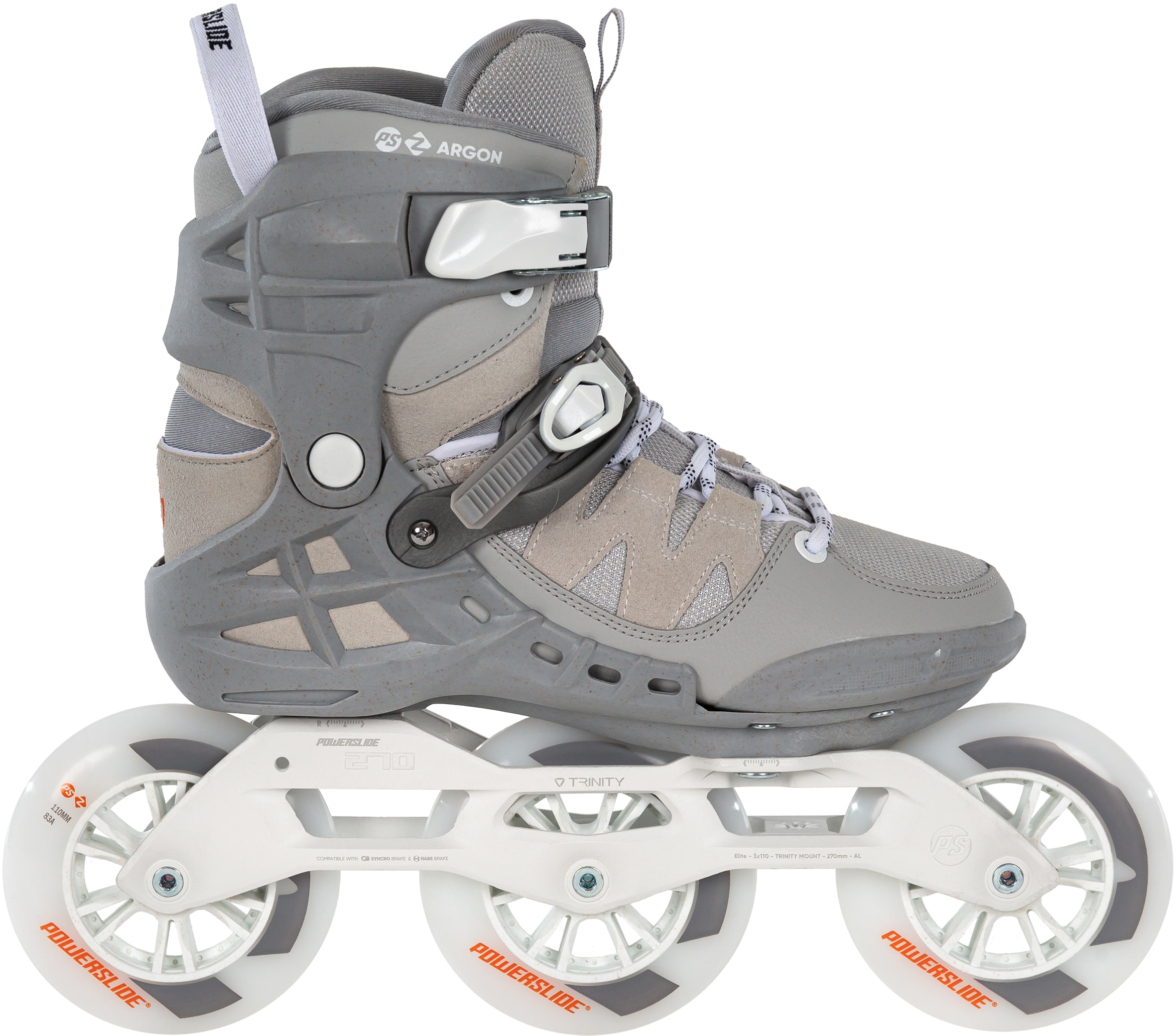 Inlineskates POWERSLIDE "Phuzion Argon Cement 110" Gr. 45, grau (grau, weiß), Inlineskates_Rollschuhe, Damen, 45 (bis 100 kg), Kunstfaser, Lederimitat