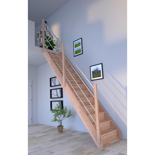 „STARWOOD Raumspartreppe „“Massivholz Rhodos, mit Holz-Edelstahl Links““ Treppen Durchgehende Wangenteile Gr. gerade, beige (natur) Treppen“