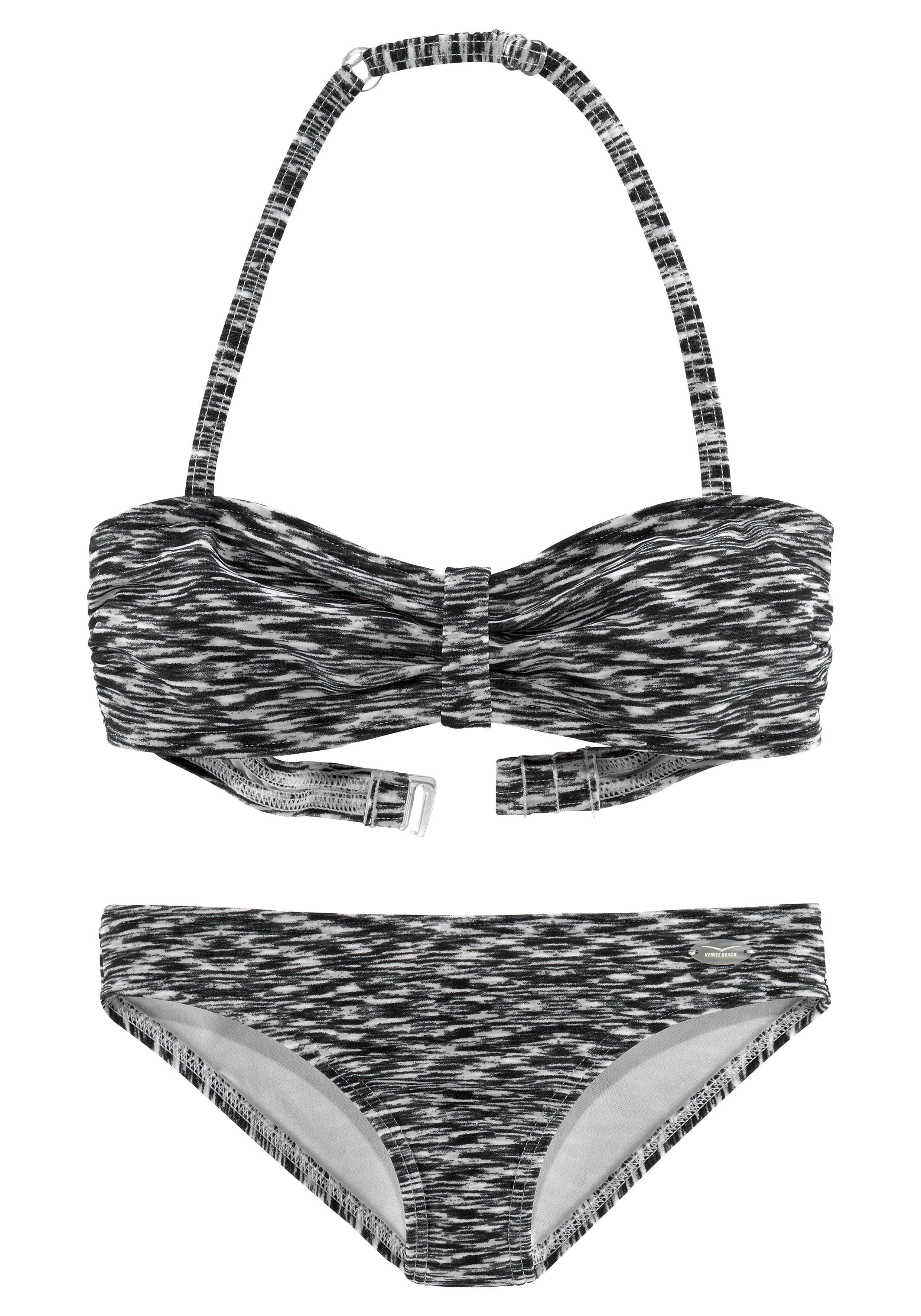 Bandeau-Bikini VENICE BEACH, Kinder, Gr. 158/164, N-Gr, schwarz-weiß (schwarz, weiß), Polyamid, Melange-Effekt, Bikini-Sets, regulierbares Top, seitliche Stäbchen Image