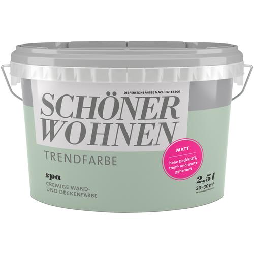 „SCHÖNER WOHNEN-FARBE Wand- und Deckenfarbe „“Trendfarbe, matt““ Farben 2,5 Liter, Spa, hochdeckende Wandfarbe – für Allergiker geeignet Gr. 2,5 l 2500 ml, grün (spa) Wandfarbe bunt“