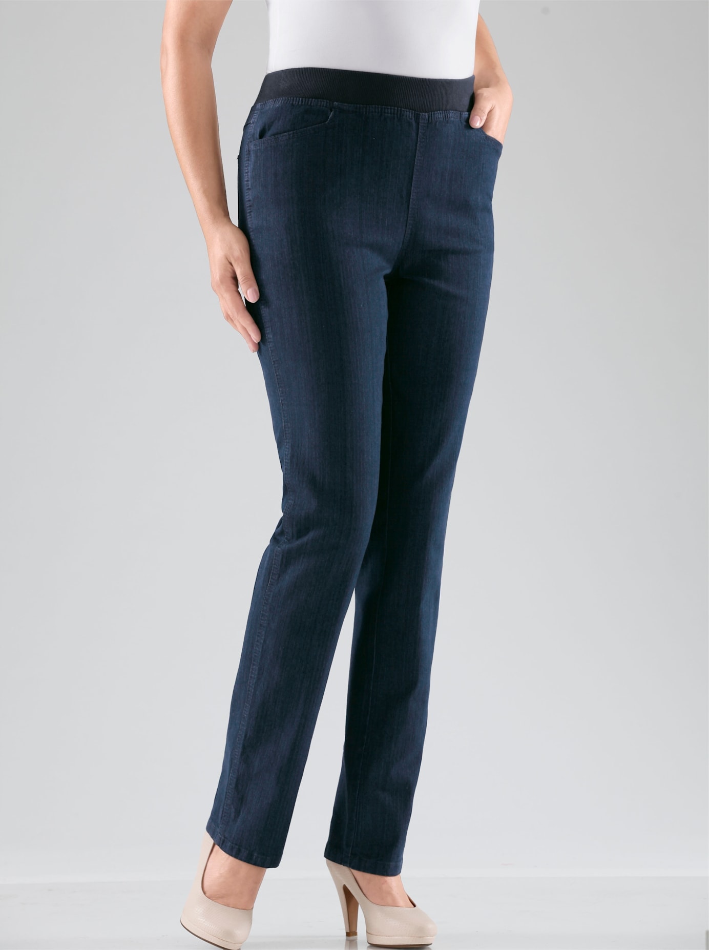 Stretch-Jeans CLASSIC BASICS, Damen, Gr. 22, Kurzgrößen, blau (dunkelblau), 84% Baumwolle, 15% Polyester, 1% Elasthan, unifarben, lang, Jeans Image