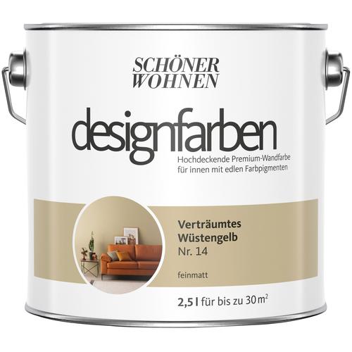 „SCHÖNER WOHNEN-FARBE Wand- und Deckenfarbe „“Designfarben““ Farben Verträumtes Wüstengelb Nr. 14, hochdeckende Premium-Wandfarbe Gr. 2,5 l 2500 ml, beige (verträumtes wüstenbeige nr 14) Wandfarbe bunt“