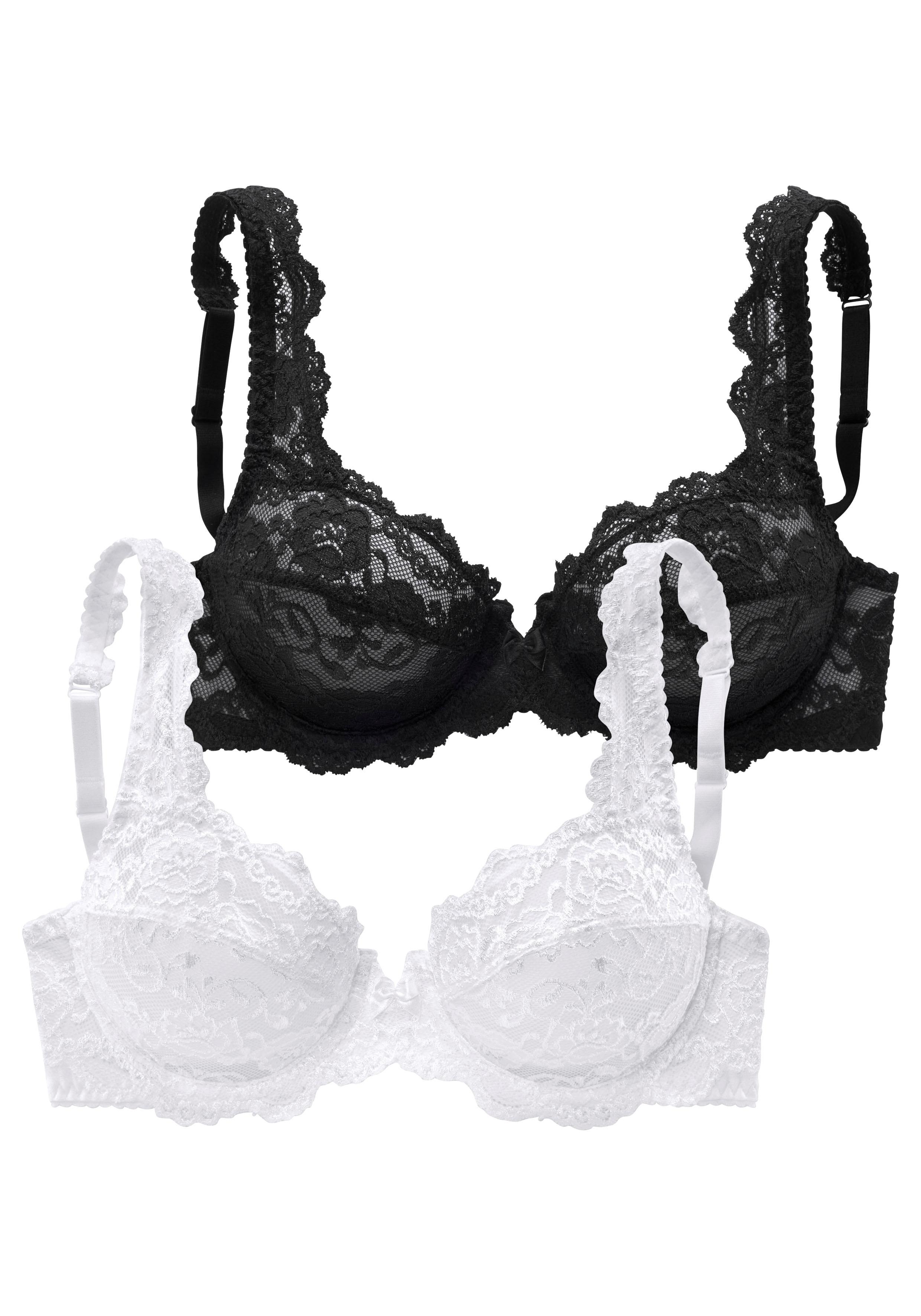Bügel-BH PETITE FLEUR, Damen, Gr. 85, Cup D, schwarz (schwarz, weiß), Spitze, Obermaterial: 80% Polyamid, 20% Elasthan, BHs Bügel-BH, aus Spitze, Dessous