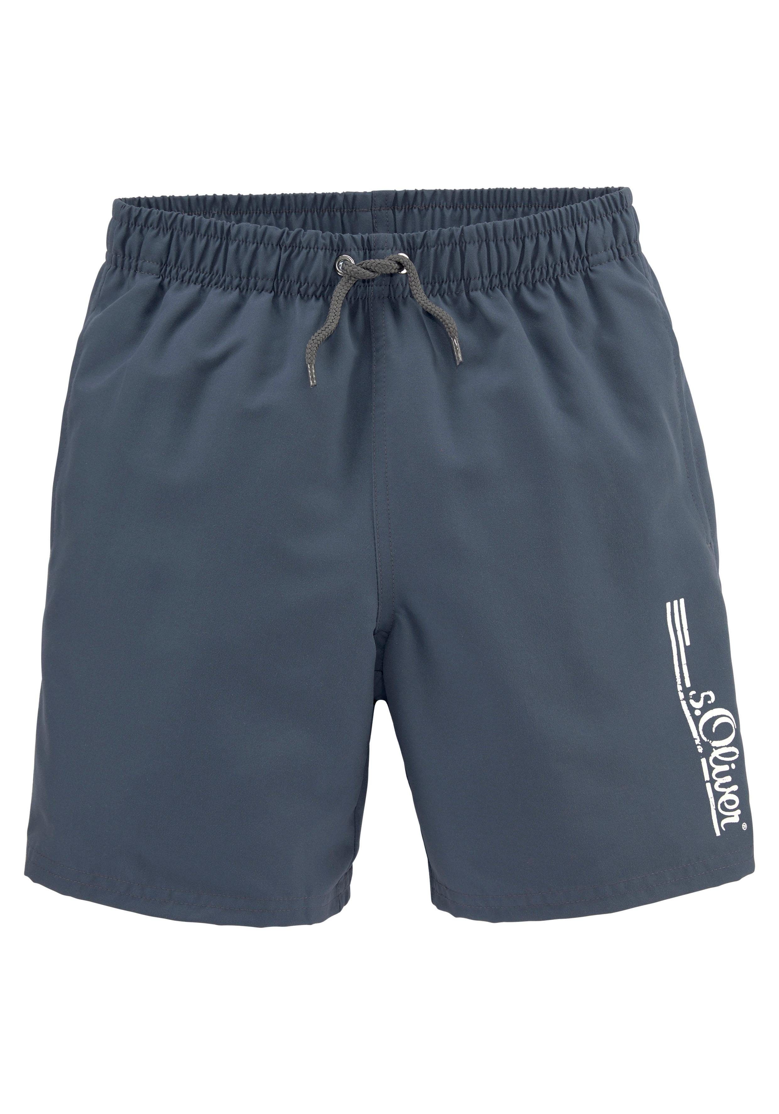 Badeshorts S.OLIVER "Philip Kids", Kinder, Gr. 122/128, N-Gr, blau (marine), Polyester, kontrastfarbene Details, unifarben, Badehosen, im schlichten Design Image