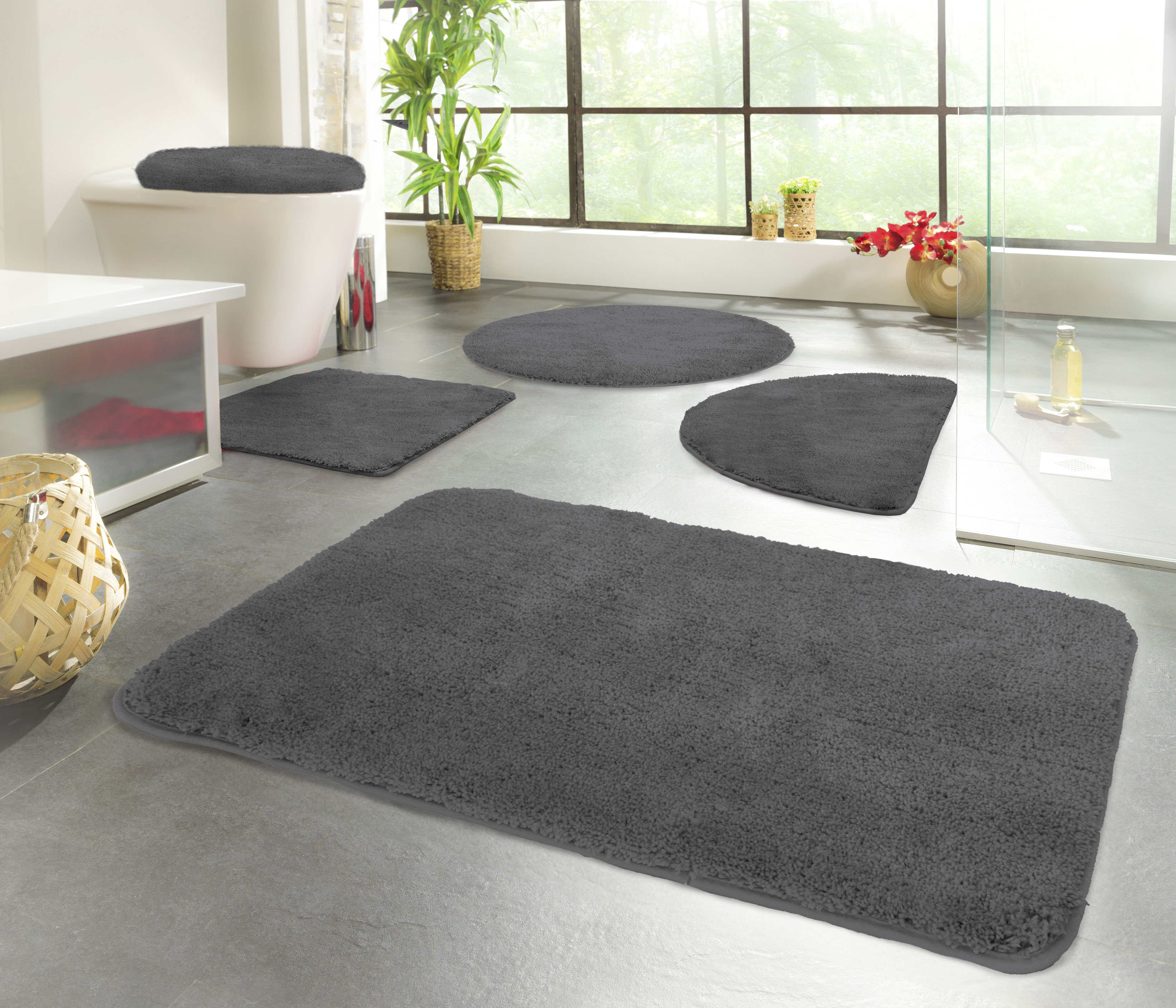 Badematte KINZLER "Chaozhou" Gr. 1, grau (anthrazit), H:20mm, Polyester, Badematten, Badematte, Badteppich, Uni Farben, weich, als rechteckig, rund & Set erhältlich