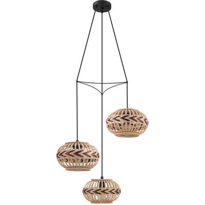 EGLO Hängeleuchte "Dondarrion", rot (natur, weinrot, schwarz), B:57cm, Lampen, Holzkorb geflochten, Natur, Braun, Vintage, Hygge, Boho, 1-flammig Image