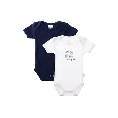 Body LILIPUT "Teddy Ahoi" Gr. 44, EURO-Größen, blau (dunkelblau-weiß) Baby Bodies im 2er Pack mit kurzarm und extra weitem Halsausschnitt