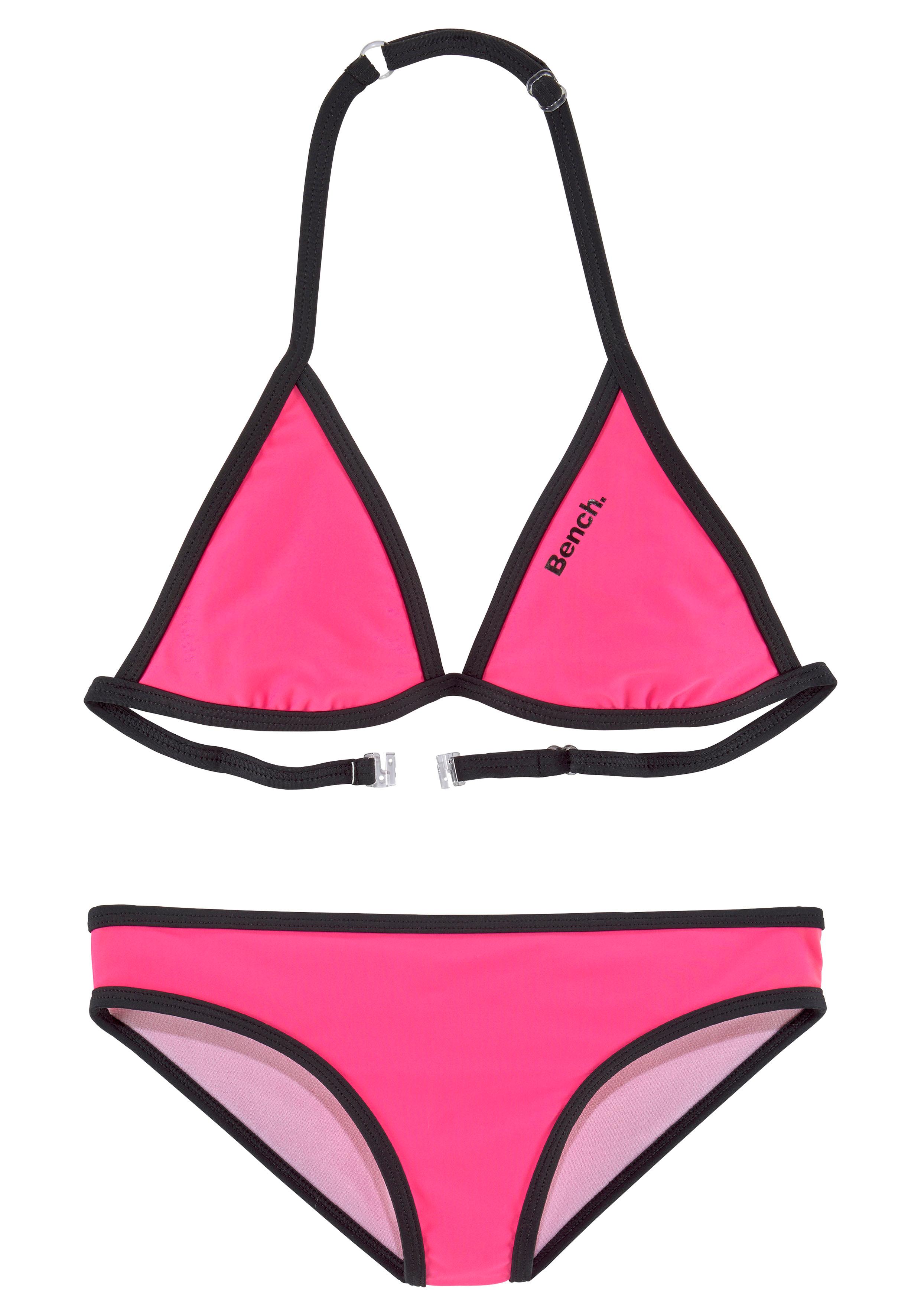 Triangel-Bikini BENCH., Kinder, Gr. 158/164, N-Gr, pink (pink, schwarz), Polyamid, Colorblocking, unifarben mit Farbeinsatz, Bikini-Sets, mit Logoprint an Top und Hose Image