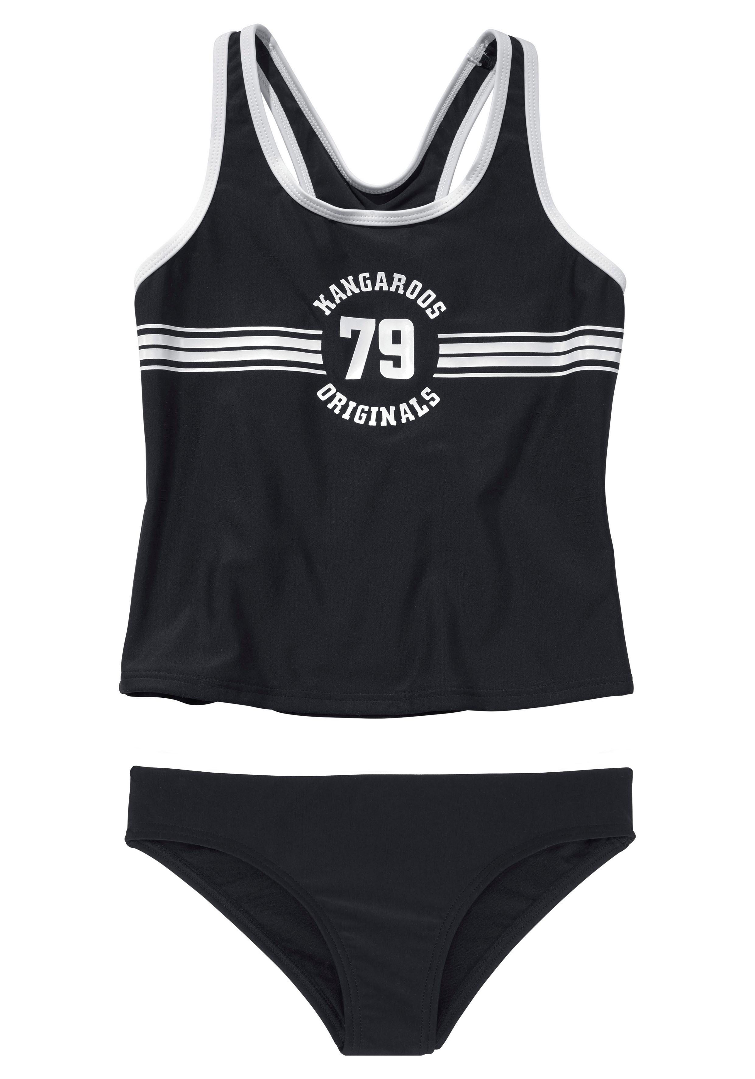 Tankini KANGAROOS "Sporty", Kinder, Gr. 170/176, N-Gr, schwarz, Polyamid, kontrastfarbene Details, unifarben, Bikini-Sets, mit sportlichem Frontdruck Image