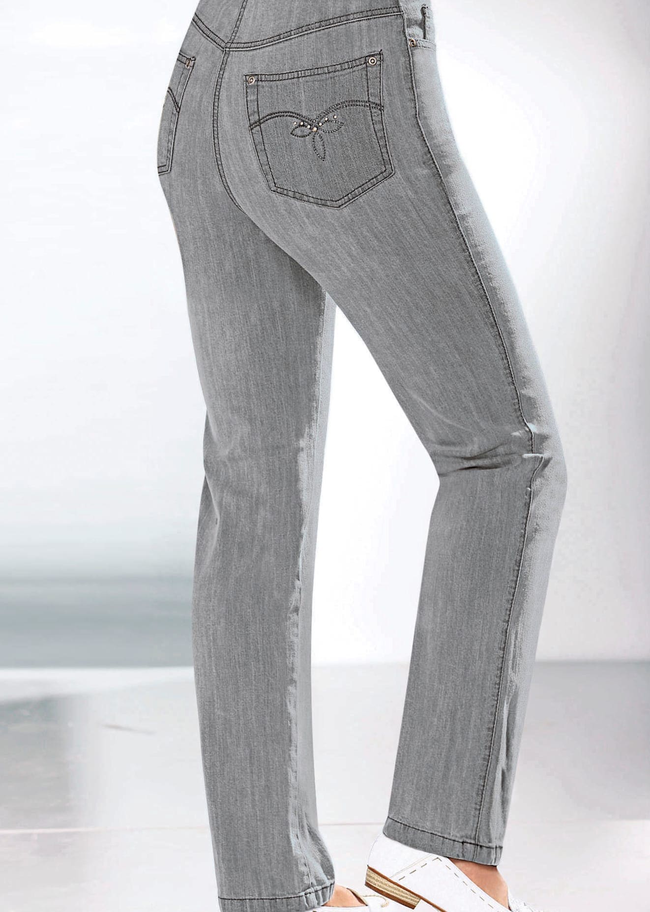 5-Pocket-Jeans CASUAL LOOKS, Damen, Gr. 205, Extrakurzgrößen, grau (grau, denim), 78% Baumwolle, 20% Polyester, 2% Elasthan, unifarben, lang, Jeans 5-Pocket-Jeans, Topseller