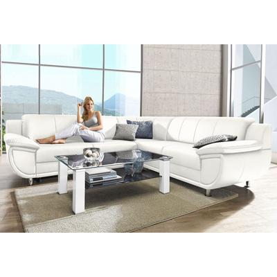 Ecksofa TRENDMANUFAKTUR "Rondo wahlweise mit Schlaffunktion, bequeme Armlehnen, Bestseller", weiß (schneeweiß), B:267cm H:85cm T:247cm, Microfaser PRIMABELLE (100% Polyester), Kunstleder SOFTLUX, Struktur (54% Polyacryl, 46% Polyester), NaturLEDER... Image