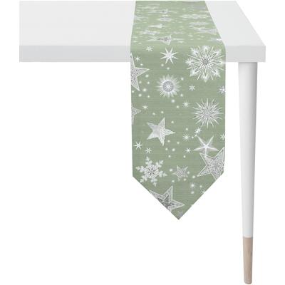 Tischband APELT "9602 CHRISTMAS ELEGANCE, Weihnachtsdeko, Weihnachten", bunt (grün, silberfarben), B:21cm L:175cm, Polyester, Viskose, Tischdecken, Lurex-Jacquardgewebe Image