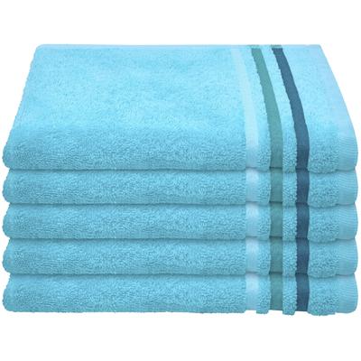Gästehandtuch SCHIESSER "Skyline Color aus 100 % Baumwolle mit eleganter Streifenbordüre", blau (türkis), B:30cm L:50cm, Frottier, Frottier, Handtücher (Packung), MADE IN GREEN by OEKO-TEX Image