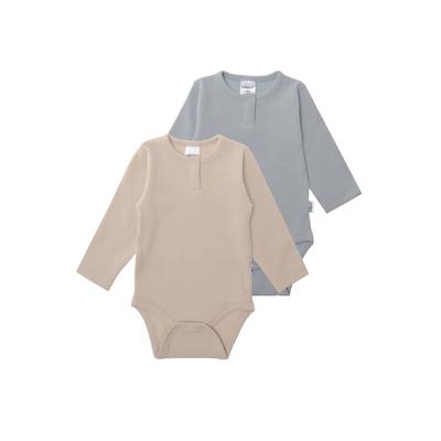 Langarmbody LILIPUT Gr. 50/56, EURO-Größen, blau (beige-blau) Baby Bodies im 2er-Pack mit Druckknöpfen Schritt