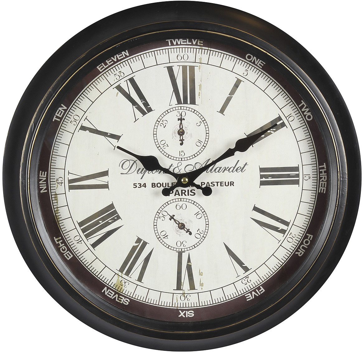 Wanduhr AMBIENTE HAUS "Dupont Wanduhr aus Metall 40cm", schwarz, B:40cm H:40cm T:6cm, Wanduhren, Wanduhr