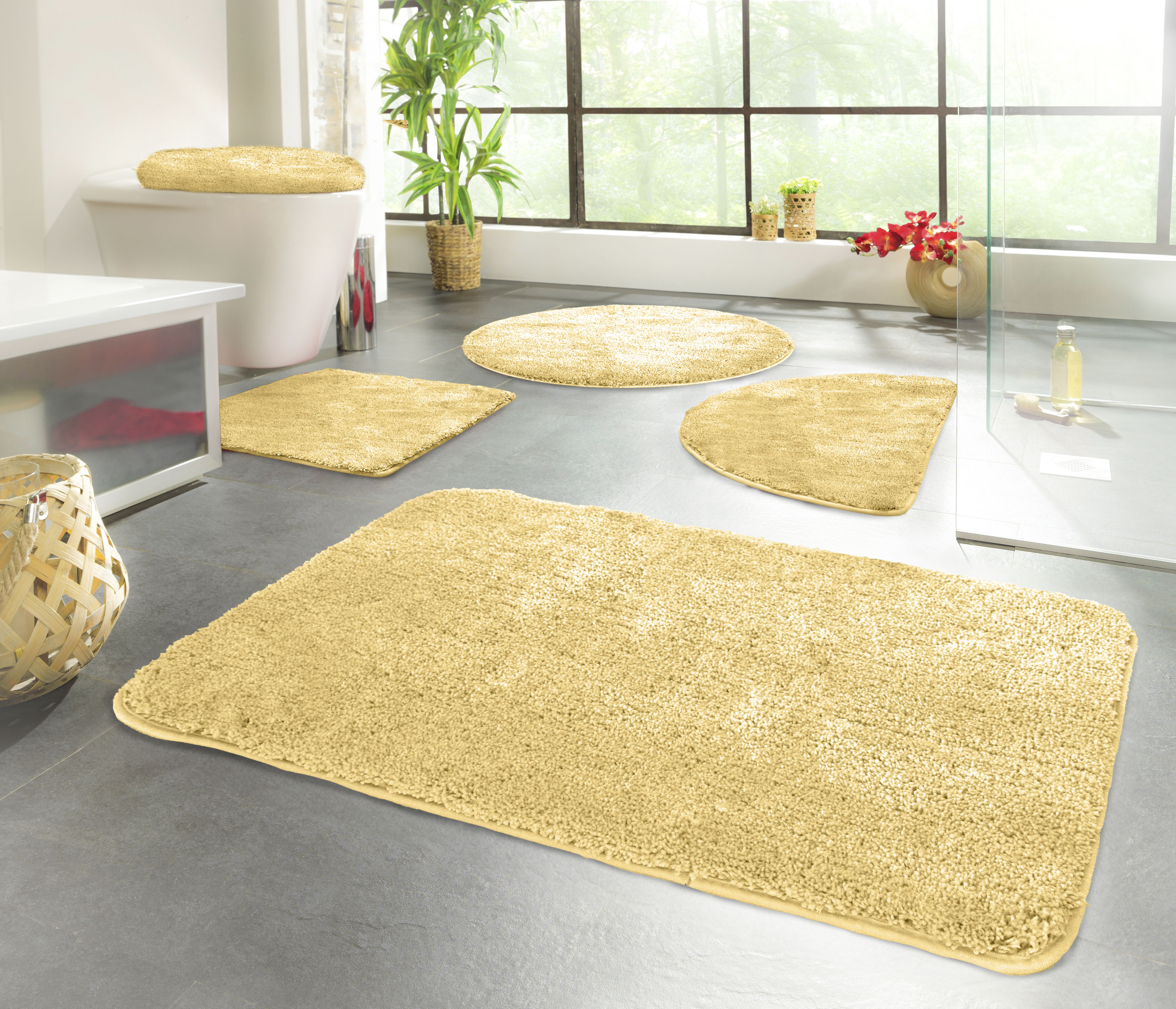 Badematte KINZLER "Chaozhou" Gr. 10, gelb, H:20mm, Polyester, Badematten, Badematte, Badteppich, Uni Farben, weich, als rechteckig, rund & Set erhältlich