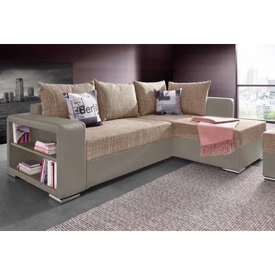 Ecksofa COLLECTION AB "John L-Form", braun (elefant, cappuccino), B:226cm H:85cm T:160cm, Zierkissen: 100% Polyester, Struktur (100% Polyester), Kunstleder SOFTLUX / Struktur (80% Polyester; 20% Polyacryl), Microfaser PRIMABELLE (100% Polyester) /... Image