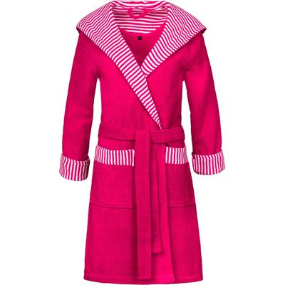 Damenbademantel ESPRIT "Day, ideal für Sauna & Spa, Hotelbademantel, Morgenmantel" Gr. M, lila (raspberry), L:97cm in Gr. M, Microfaser-Webfrottier, Hausmäntel, mit Kapuze, gestreiften Akzenten & Logostickerei, kurz Image