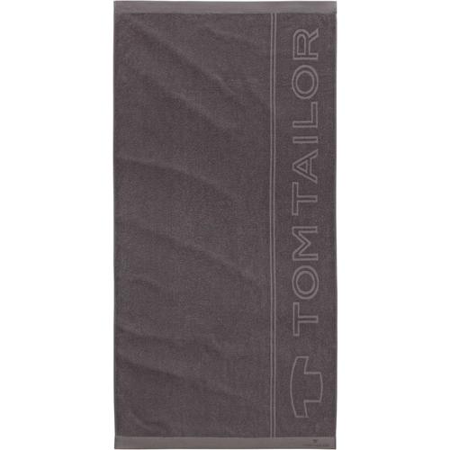 „Saunatuch TOM TAILOR HOME „“Sam““ Handtücher (Packung) Gr. B/L: 90 cm x 180 cm (1 St.), grau (dunkelgrau) Saunatücher mit großem Logodruck“