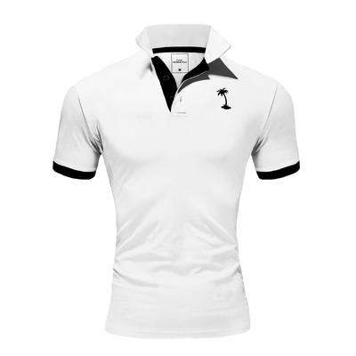 Poloshirt BEHYPE "PALM", Herren, Gr. XXXL, schwarz-weiß (weiß, schwarz), 100% Baumwolle, mehrfarbig, casual, Kurzarm, Shirts, mit kontrastfarbigen Details Image